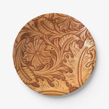 Rustic Western Country Cowboy Tooled Leather Paper Plates by WhenWestMeetEast at Zazzle
