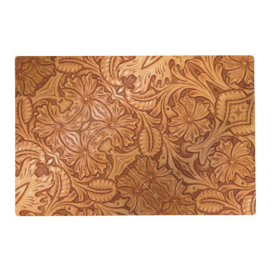 rustic western country cowboy tooled leather placemat