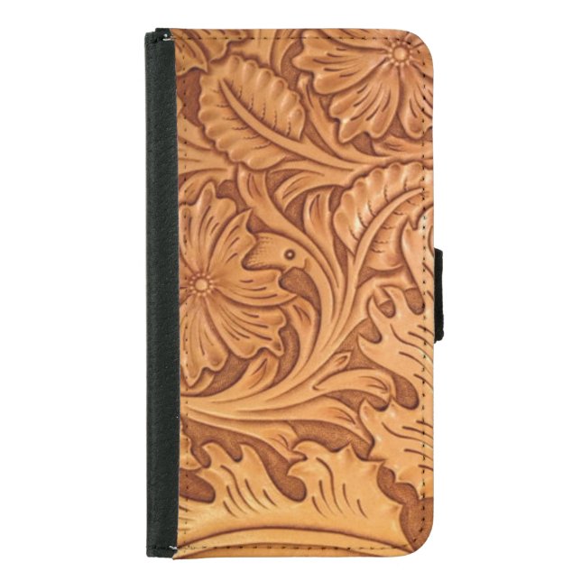rustic western country cowboy tooled leather samsung galaxy wallet case (Front)