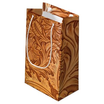 Rustic Western Country Cowboy Tooled Leather Small Gift Bag by WhenWestMeetEast at Zazzle