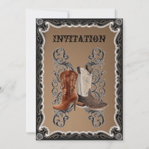 Country Cowboy Boots Western Wedding Invitation