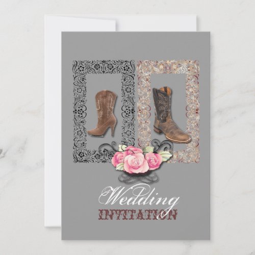 Country Cowboy Boots Western Wedding Invitation
