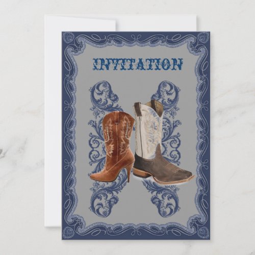 Country Cowboy Boots Western Wedding Invitation