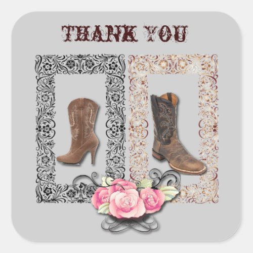 Rustic western country cowboy wedding square sticker