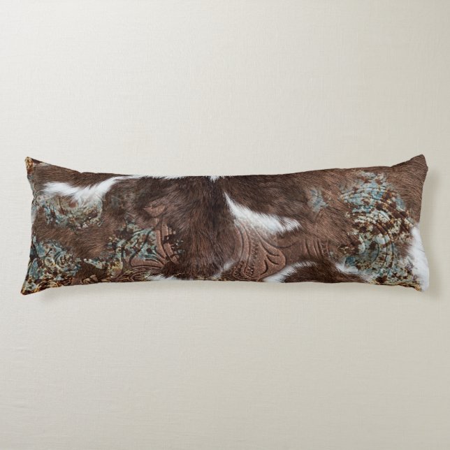 Rustic Western Country Cowhide Leather Body Pillow (Front)