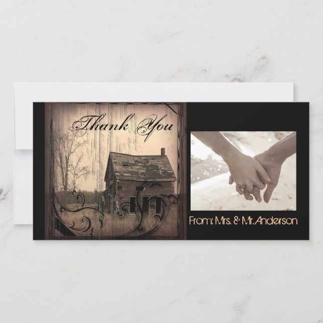 rustic western country farm barn wedding thank you card (Front)