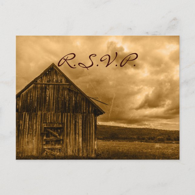 rustic western country farm old barn wedding invitation postcard (Front)