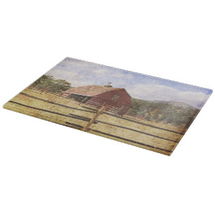 Rustic Western Country Farm Primitive Red Barn Cutting Board