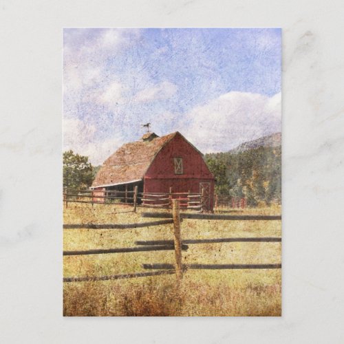 Rustic Western Country Farm Primitive Red Barn Postcard