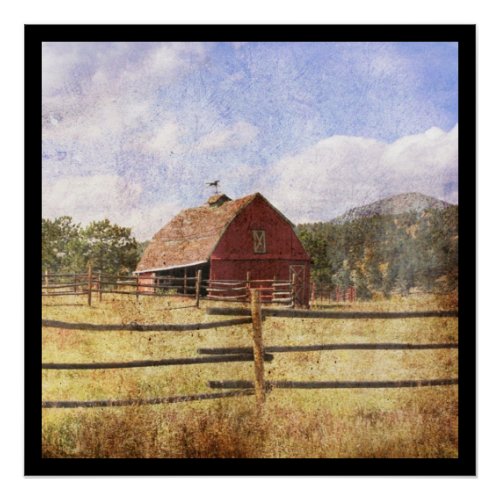 Rustic Western Country Farm Primitive Red Barn Poster