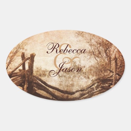 rustic western country farm wedding oval sticker