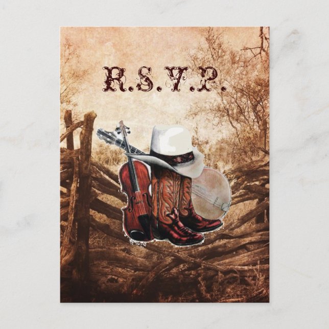 rustic western country farm wedding response RSVP Invitation Postcard (Front)