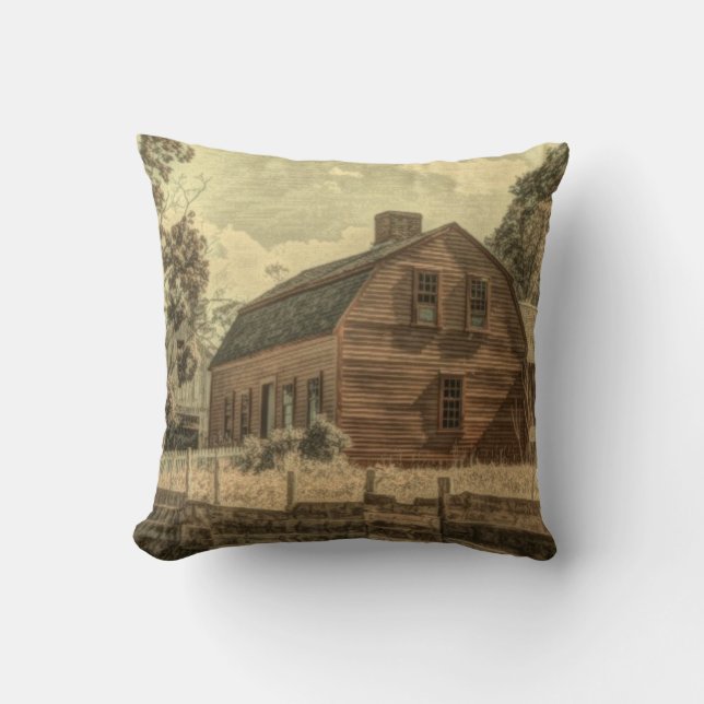 Rustic Western Country Farmhouse Chic Red Barn Throw Pillow (Front)