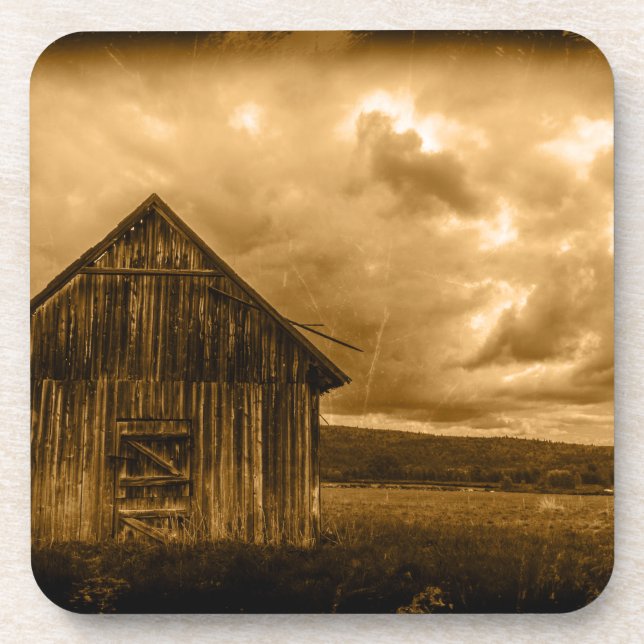 rustic western country farmhouse old barn coaster (Front)