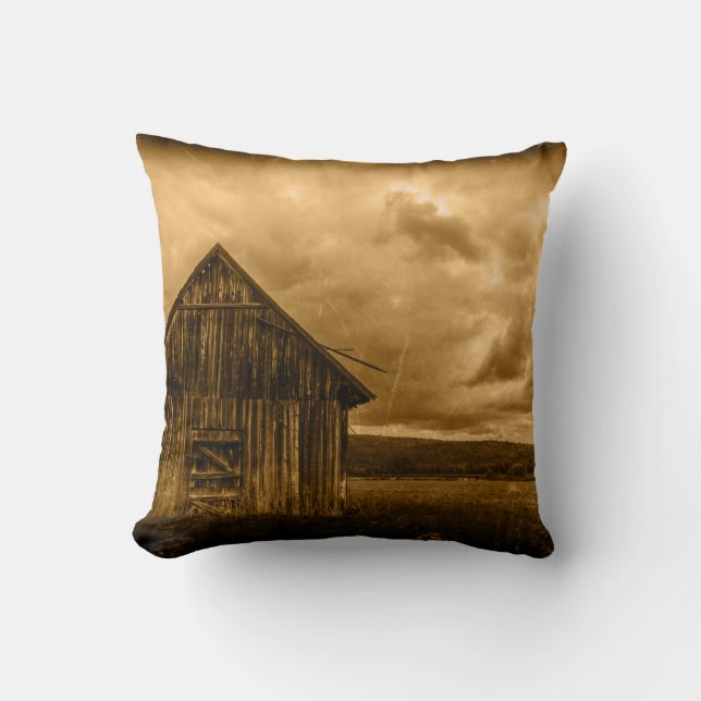 rustic western country farmhouse old barn throw pillow (Front)