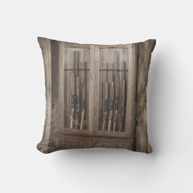 Rustic Western Country Firearm Gun Cabinet Rifles Throw Pillow (Front)