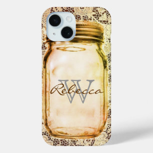 rustic western country lace customizable mason jar iPhone 15 case