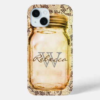rustic western country lace customizable mason jar iPhone 15 case