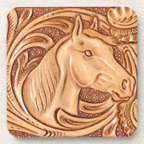 rustic western country leather equestrian horse beverage coaster