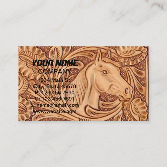 rustic western country leather equestrian horse business card (Front)