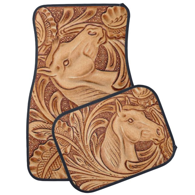 rustic western country leather equestrian horse car mat (Set)