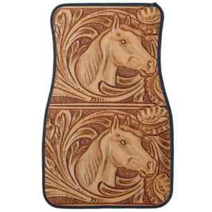 rustic western country leather equestrian horse car mat