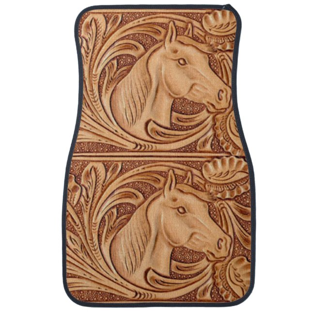 rustic western country leather equestrian horse car mat (Front)