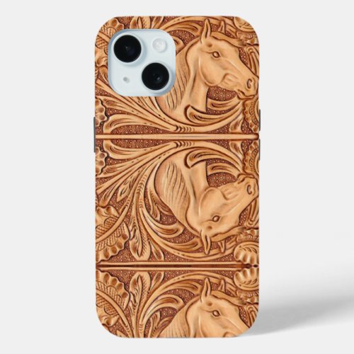rustic western country leather equestrian horse iPhone 15 case