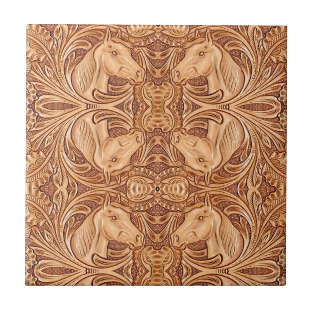 rustic western country leather equestrian horse ceramic tile (Front)