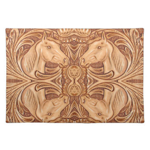 rustic western country leather equestrian horse cloth placemat