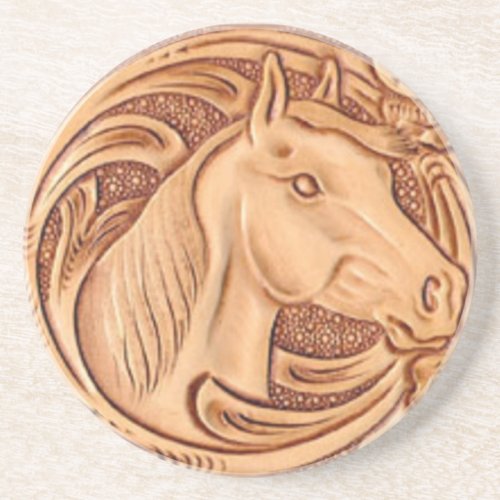 rustic western country leather equestrian horse drink coaster