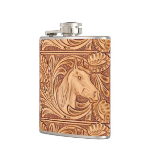rustic western country leather equestrian horse hip flask