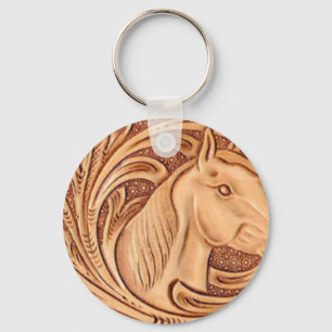 rustic western country leather equestrian horse keychain