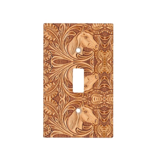 rustic western country leather equestrian horse light switch cover (Front)