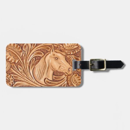 Rustic Western Country Leather Equestrian Horse Luggage Tag