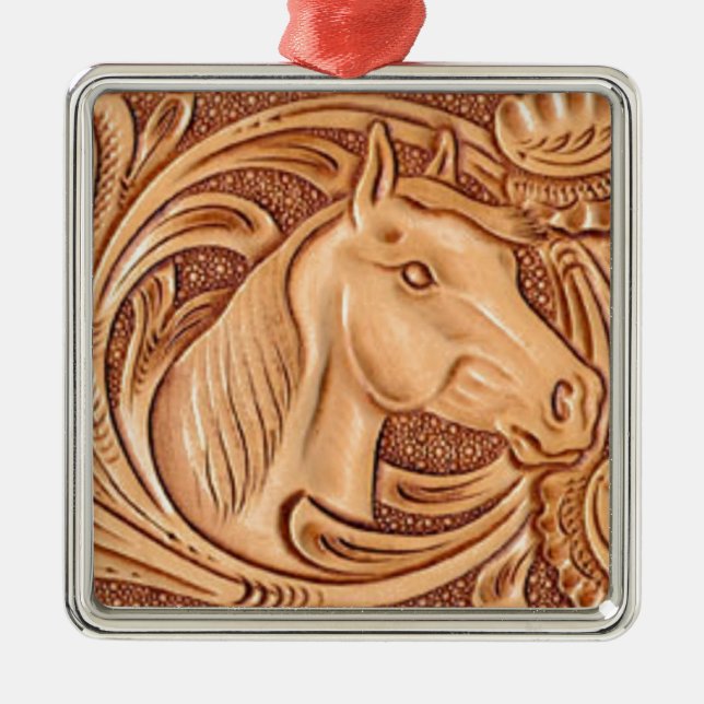 rustic western country leather equestrian horse metal ornament (Front)