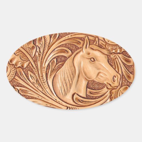 rustic western country leather equestrian horse oval sticker