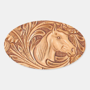 rustic western country leather equestrian horse oval sticker