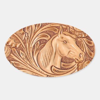 Rustic Western Country Leather Equestrian Horse Oval Sticker by WhenWestMeetEast at Zazzle