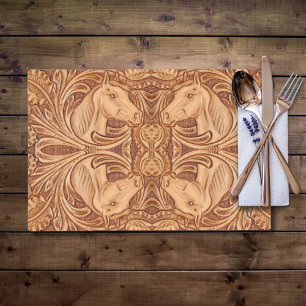 rustic western country leather equestrian horse placemat