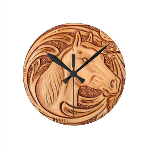 rustic western country leather equestrian horse round clock