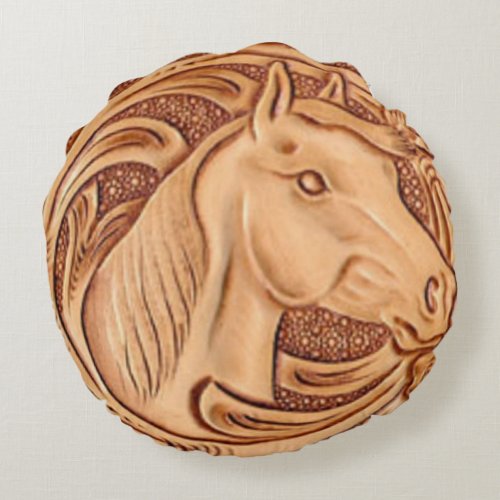 rustic western country leather equestrian horse round pillow