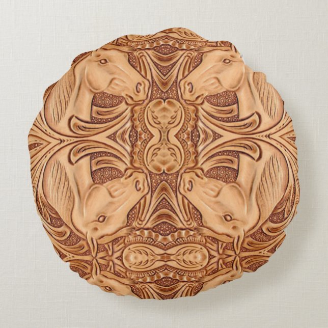 rustic western country leather equestrian horse round pillow (Back)