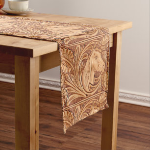 rustic western country leather equestrian horse short table runner