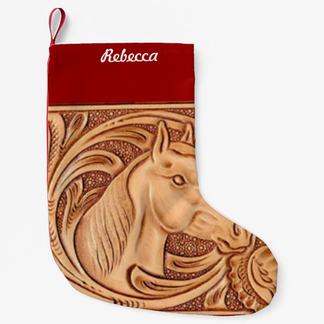 rustic western country leather equestrian horse small christmas stocking (Front)