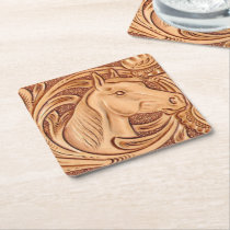 rustic western country leather equestrian horse square paper coaster