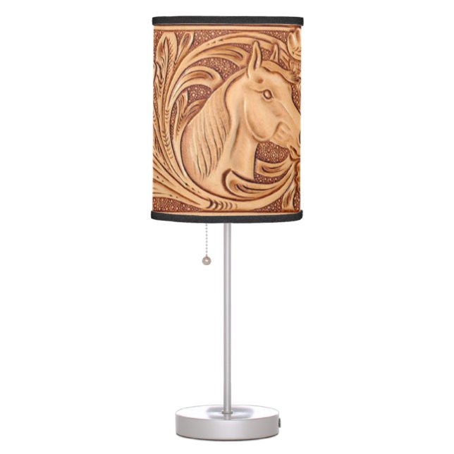 rustic western country leather equestrian horse table lamp (Right)