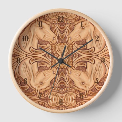 rustic western country leather equestrian horse wall clock