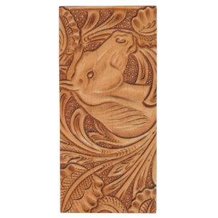 rustic western country leather equestrian horse wood USB flash drive
