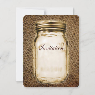Rustic  western country mason jar burlap wedding invitation